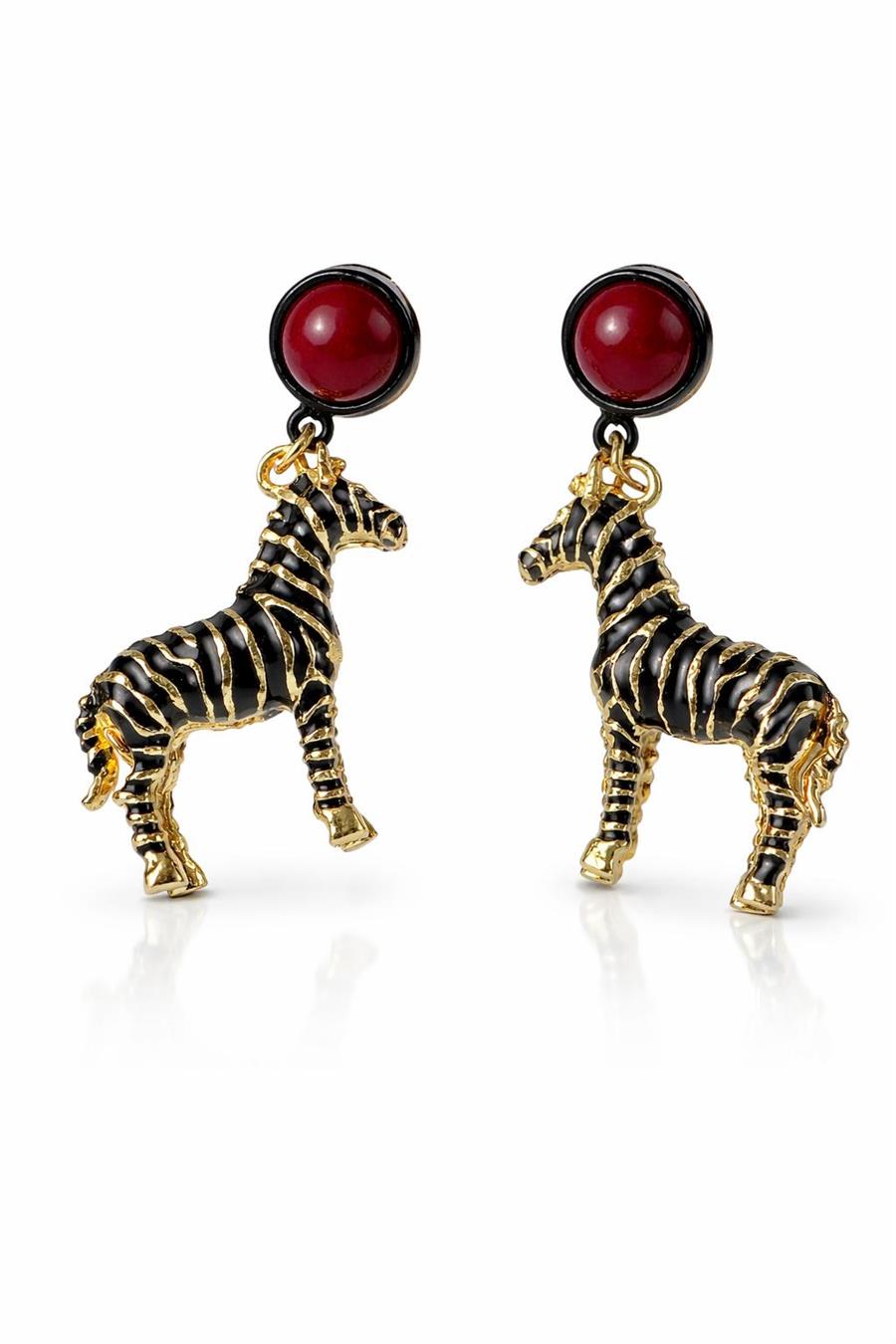 Lily Bordo Taş Detaylı Zebra Küpe